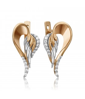 Серьги Крылья позолоченные с цирконом из стали 