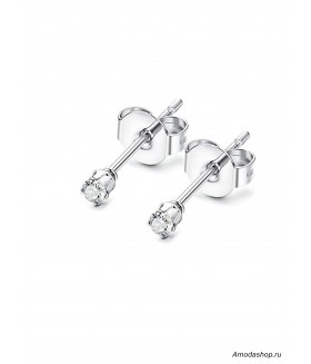 Серьги пусеты с прозрачным цирконом из медицинской стали