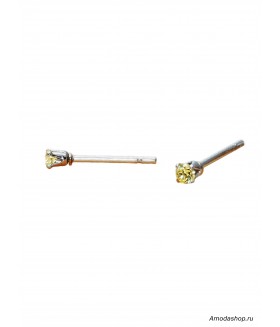 Серьги пусеты с желтым цирконом из медицинской стали