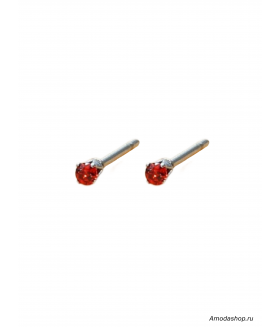 Серьги пусеты с красным цирконом из медицинской стали