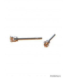 Серьги пусеты с бежевым цирконом из медицинской стали
