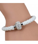 Браслет плетеный кожаный белый