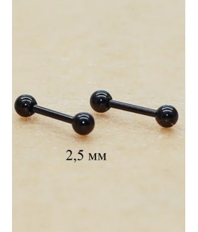 Серьги штанги черные из медицинской стали 2,5 мм