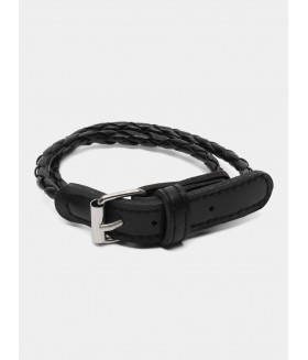 Браслет кожаный плетеный черный