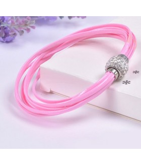 Браслет кожаный розовый со стразами