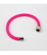 Браслет плетеный кожаный розовый