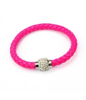 Браслет плетеный кожаный розовый