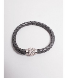 Браслет кожаный плетеный серый