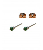 Серьги пусеты с зеленым цирконом из медицинской стали