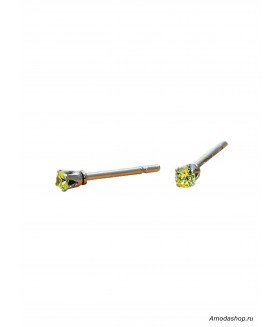 Серьги пусеты со светло-зеленым цирконом из медицинской стали