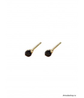 Серьги пусеты с черным цирконом из медицинской стали
