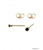 Серьги пусеты с черным цирконом из медицинской стали