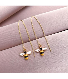 Серьги длинные цепочки позолоченные с эмалью из стали 