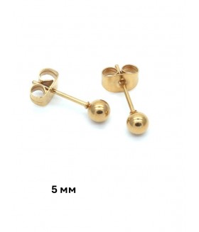 Серьги гвоздики золотистые 5 мм