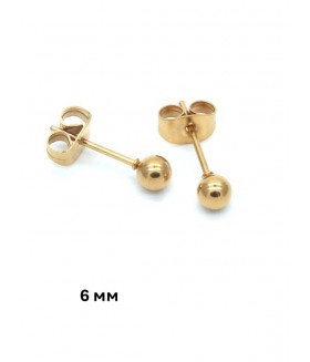 Серьги гвоздики золотистые 6 мм