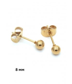 Серьги гвоздики золотистые 8 мм