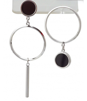Серьги ассиметричные из медицинской стали с агатом 