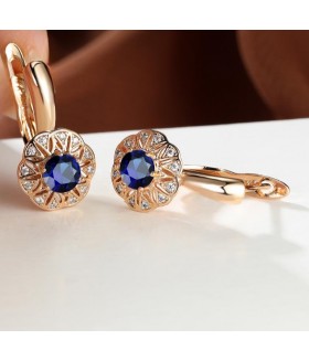 Серьги позолоченные из медицинской стали с синим цирконием
