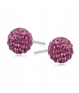 Серьги шарики розовые со стразами