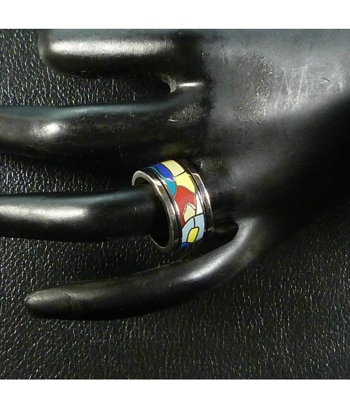Кольцо с эмалью из стали цветное