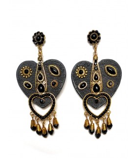 Серьги кожаные черные два сердечка