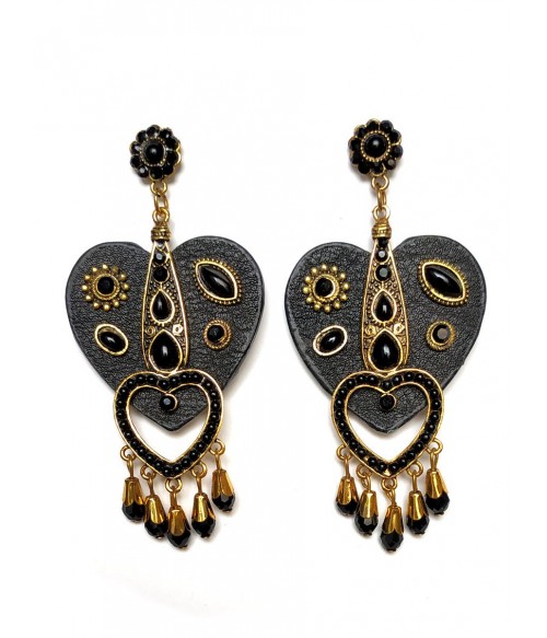 Серьги кожаные черные два сердечка Серьги кожаные черные два сердечка